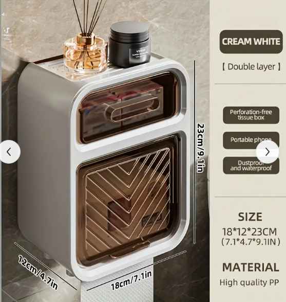 Bathroom Adhesive Waterproof Wall-mounted Roll Toilet Paper Dispenser Luxury Toilet Tissue Holder Plastic Tissue Storage Box