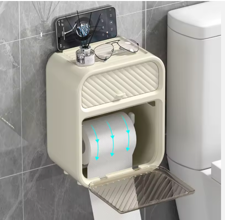Bathroom Adhesive Waterproof Wall-mounted Roll Toilet Paper Dispenser Luxury Toilet Tissue Holder Plastic Tissue Storage Box